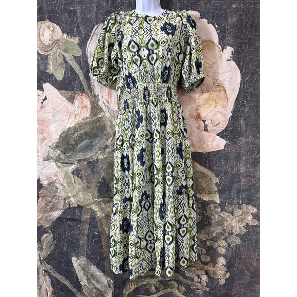 New Anthropolgie X THE ODELLS Smocked Puff-Sleeve Dress Size Large - Picture 6 of 9